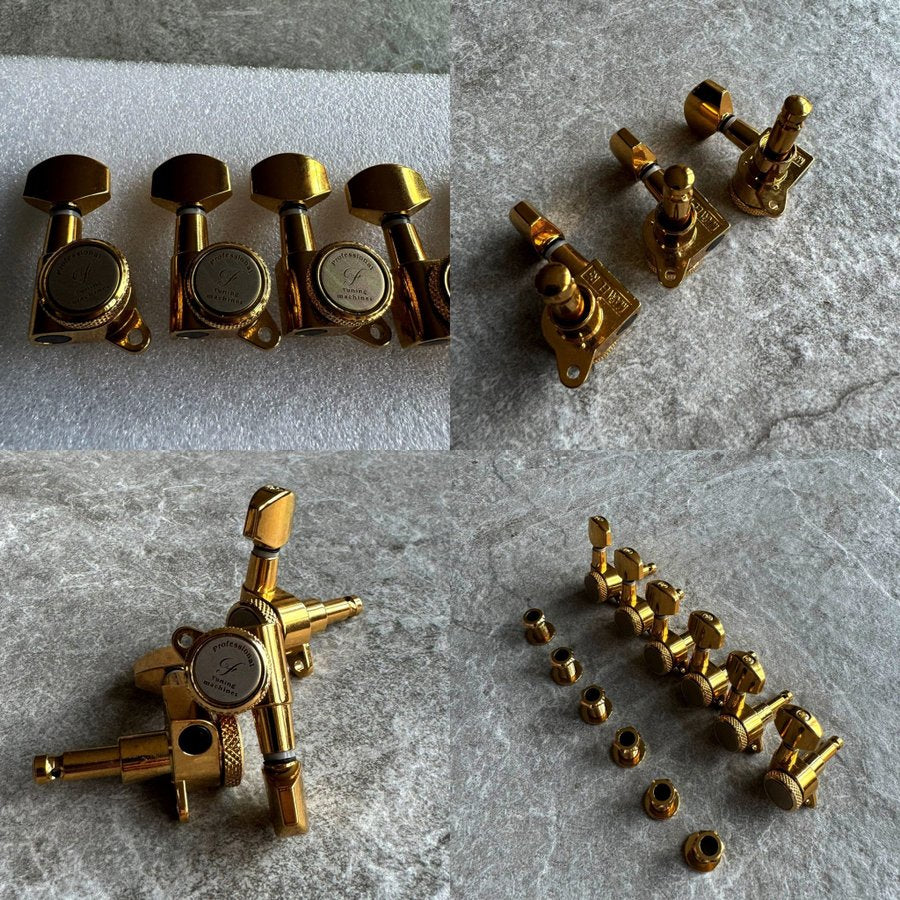 F Professional Strings Locking Guitar Machine Heads Tuners Set - (Gold)