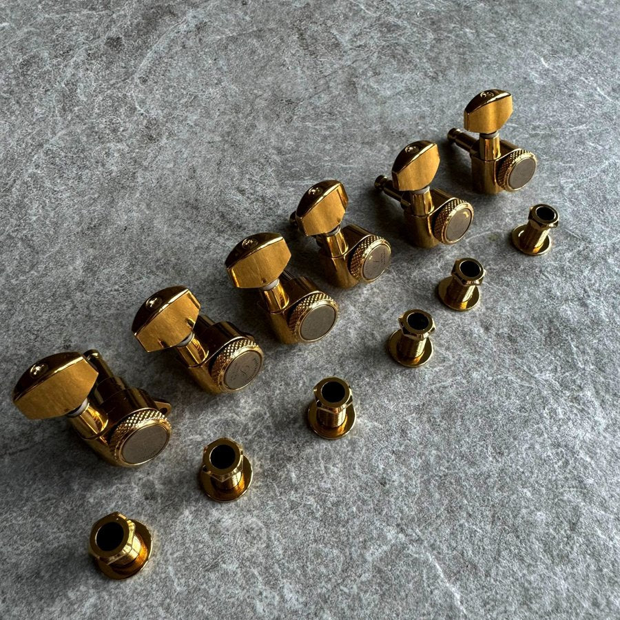 F Professional Strings Locking Guitar Machine Heads Tuners Set - (Gold)