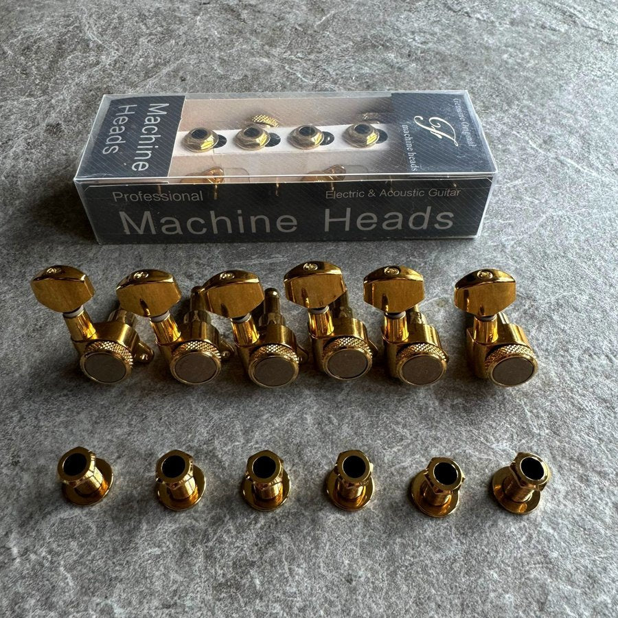 F Professional Strings Locking Guitar Machine Heads Tuners Set - (Gold)