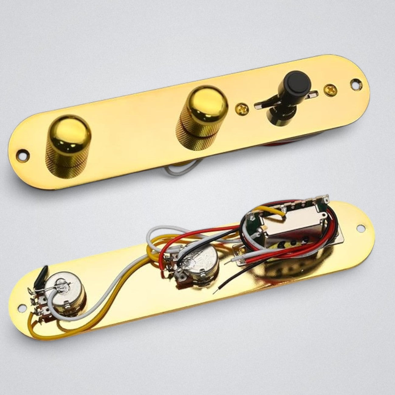 Telecaster Loaded Prewired Control Plate Harness with Switch &amp; Knobs - Gold